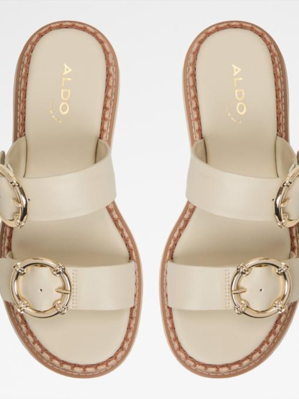 Aldo Platform Slide Sandals Cream Espadrille Detail